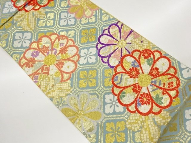 JAPANESE FUKURO OBI / WOVEN KIKU & FLOWERS